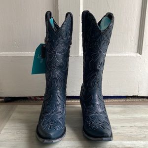 NWT Handmade Leather cowboy boots in navy